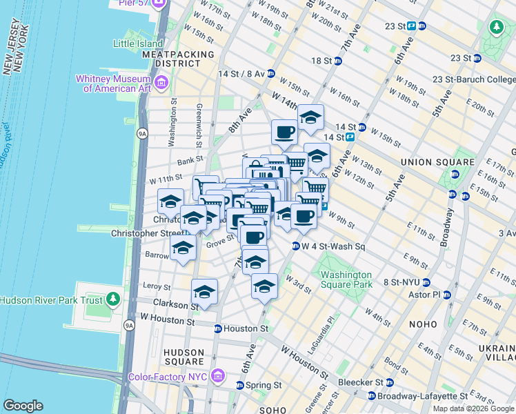 map of restaurants, bars, coffee shops, grocery stores, and more near in New York