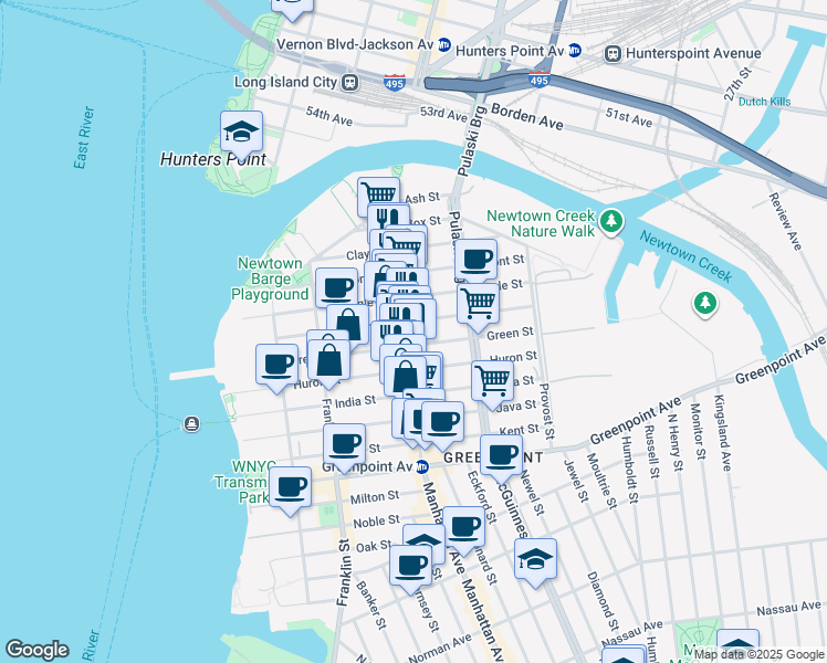 map of restaurants, bars, coffee shops, grocery stores, and more near 1038-1042 Manhattan Avenue in Brooklyn