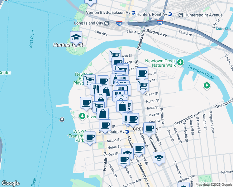 map of restaurants, bars, coffee shops, grocery stores, and more near 141 Green Street in Brooklyn