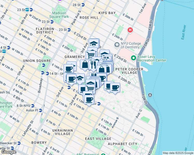 map of restaurants, bars, coffee shops, grocery stores, and more near in New York