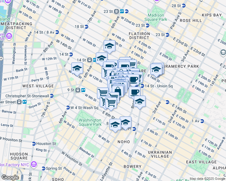 map of restaurants, bars, coffee shops, grocery stores, and more near 1620 East 12th Street in New York