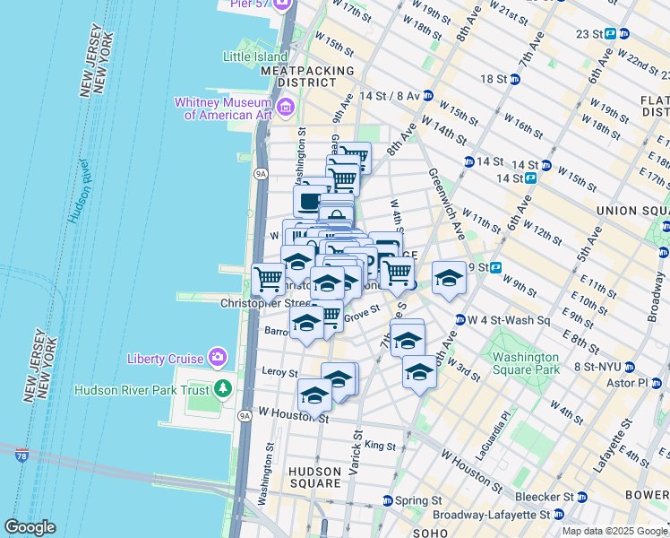 map of restaurants, bars, coffee shops, grocery stores, and more near in New York