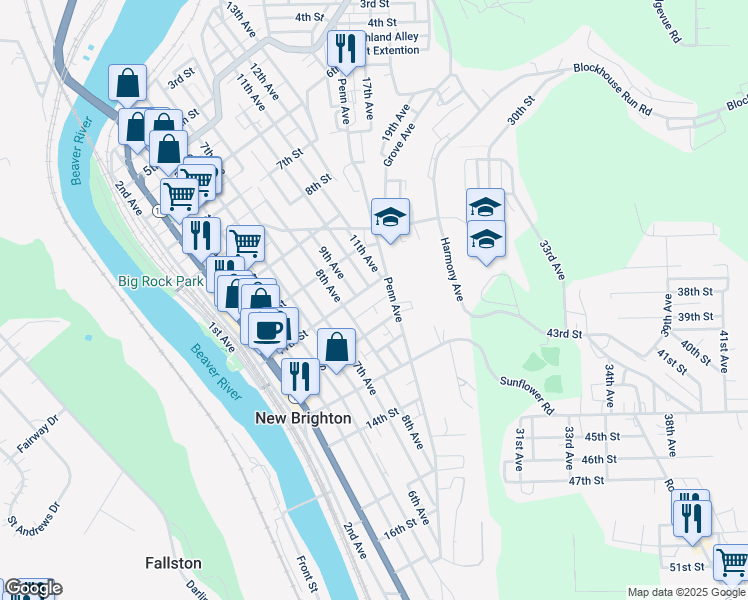 map of restaurants, bars, coffee shops, grocery stores, and more near 908 School Street in New Brighton