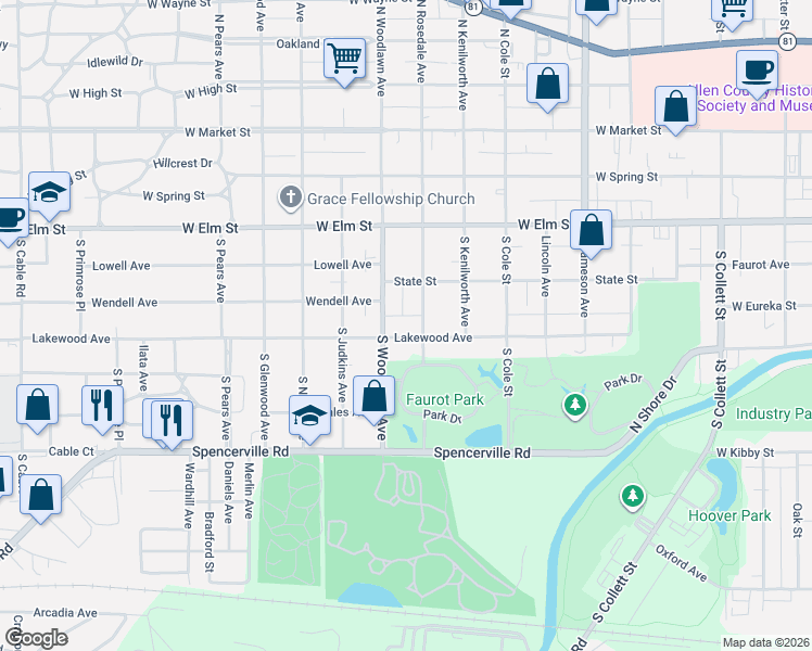 map of restaurants, bars, coffee shops, grocery stores, and more near 1724 Lakewood Avenue in Lima