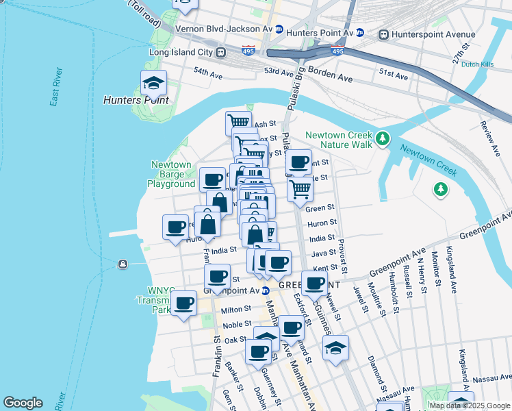 map of restaurants, bars, coffee shops, grocery stores, and more near 1038-1042 Manhattan Avenue in Brooklyn