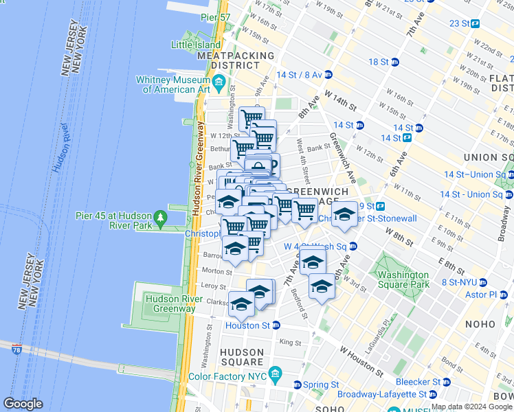 map of restaurants, bars, coffee shops, grocery stores, and more near 531 Hudson Street in New York