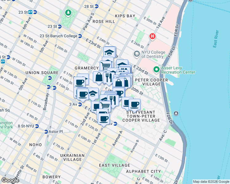 map of restaurants, bars, coffee shops, grocery stores, and more near in New York