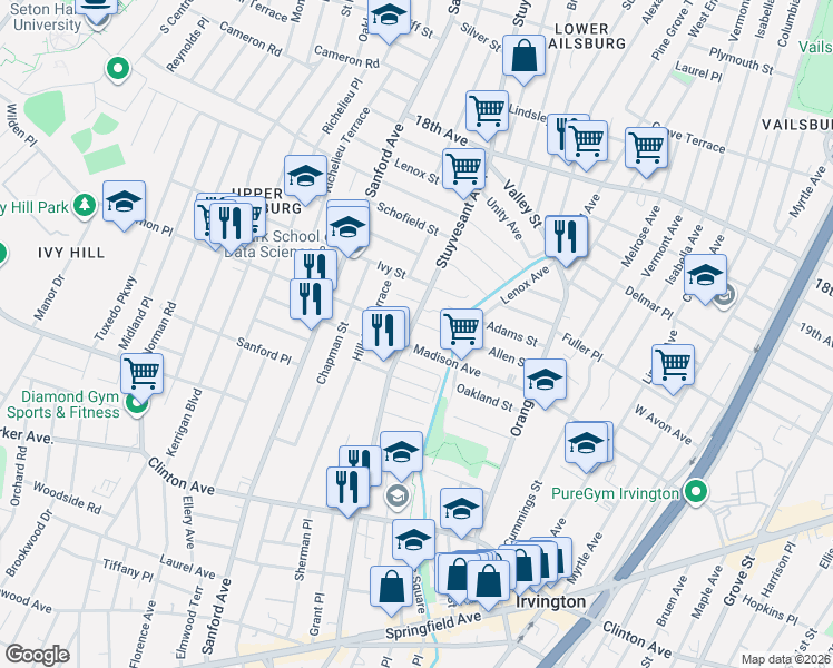 map of restaurants, bars, coffee shops, grocery stores, and more near 356 Stuyvesant Avenue in Irvington