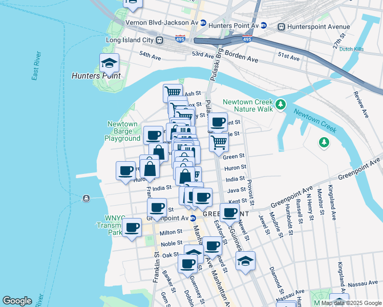 map of restaurants, bars, coffee shops, grocery stores, and more near 1038-1042 Manhattan Avenue in Brooklyn