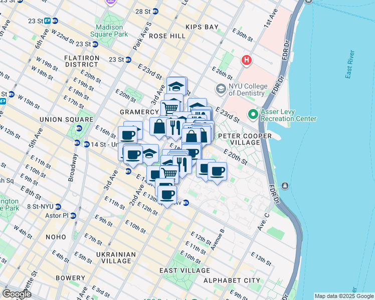 map of restaurants, bars, coffee shops, grocery stores, and more near in New York