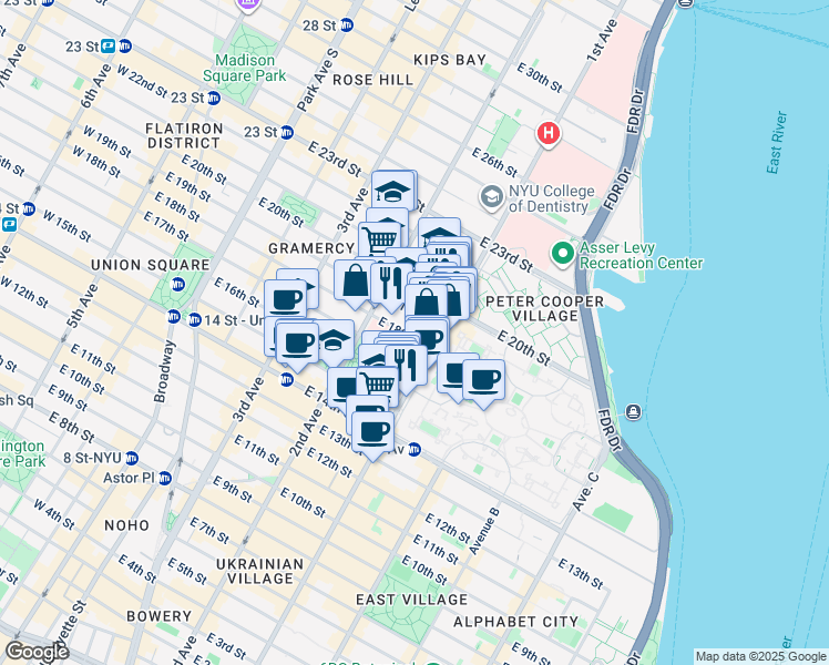 map of restaurants, bars, coffee shops, grocery stores, and more near in New York