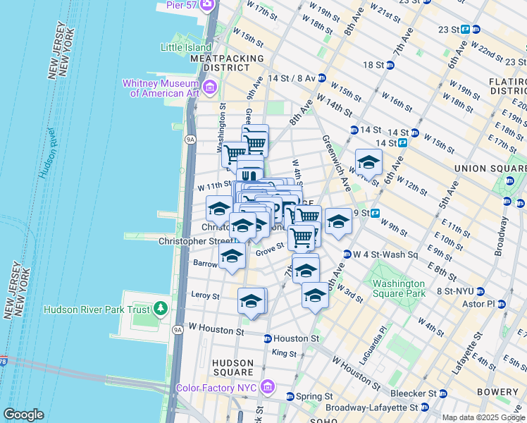 map of restaurants, bars, coffee shops, grocery stores, and more near in New York