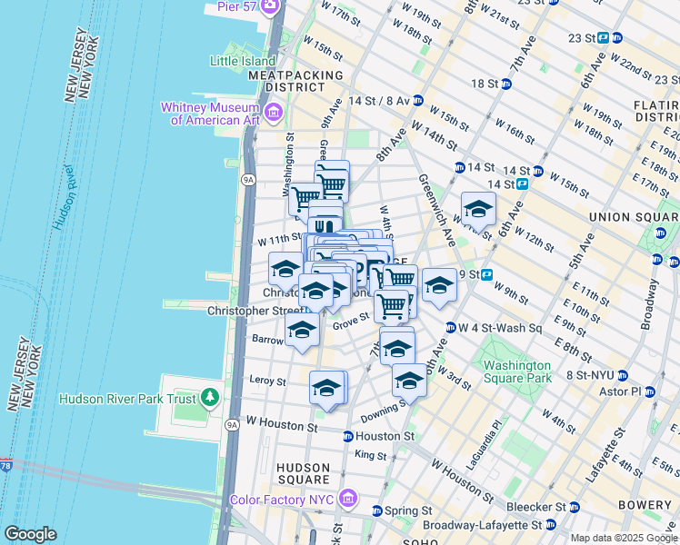 map of restaurants, bars, coffee shops, grocery stores, and more near in New York