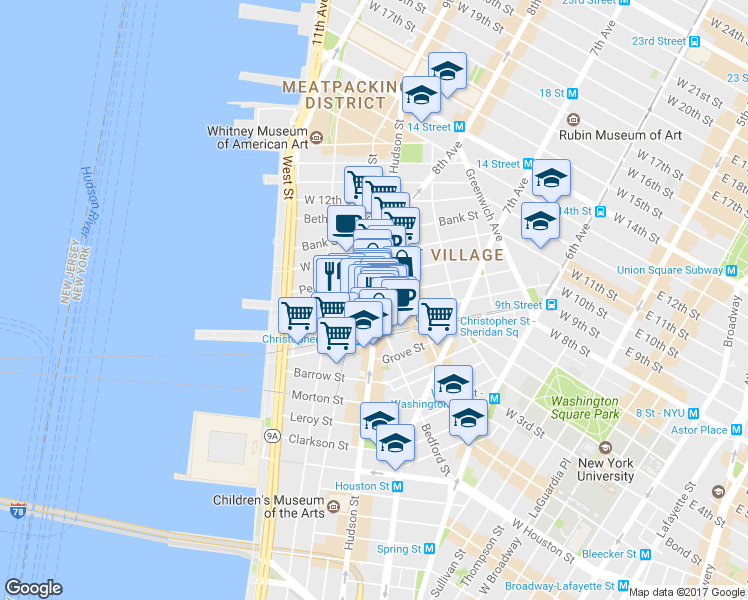 map of restaurants, bars, coffee shops, grocery stores, and more near in New York