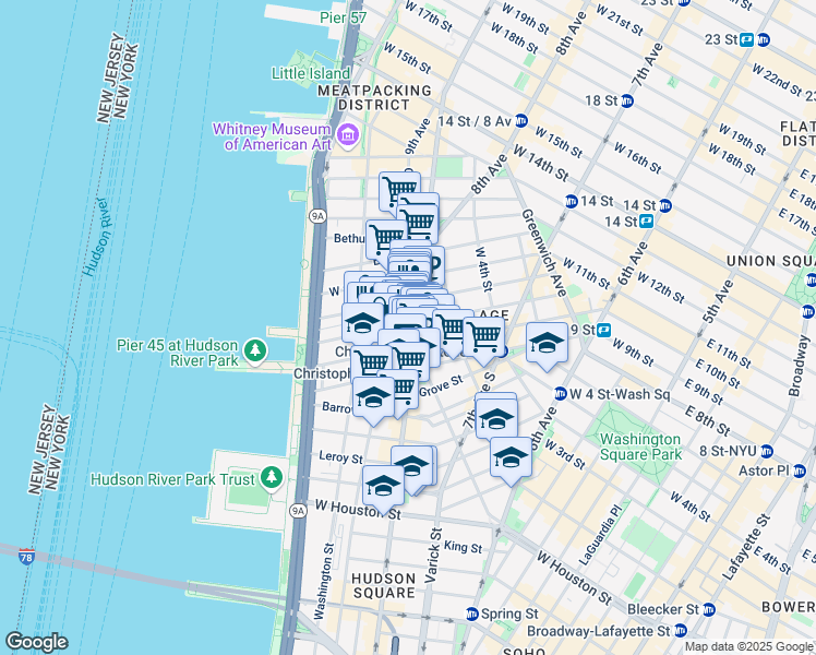 map of restaurants, bars, coffee shops, grocery stores, and more near in New York