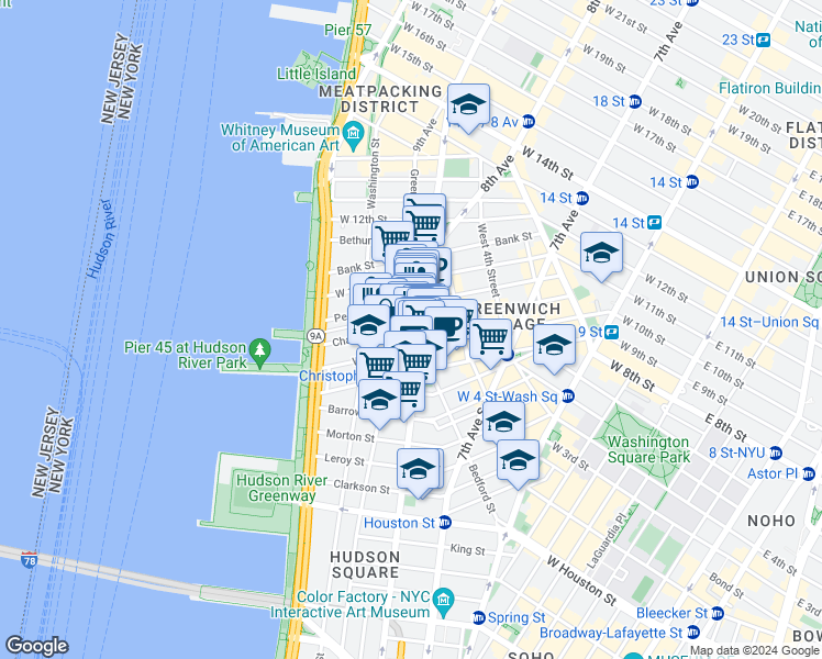 map of restaurants, bars, coffee shops, grocery stores, and more near in New York
