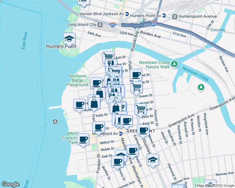 map of restaurants, bars, coffee shops, grocery stores, and more near 1038-1042 Manhattan Avenue in Brooklyn