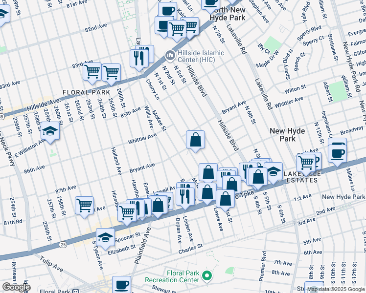 map of restaurants, bars, coffee shops, grocery stores, and more near 556 Cherry Lane in North New Hyde Park
