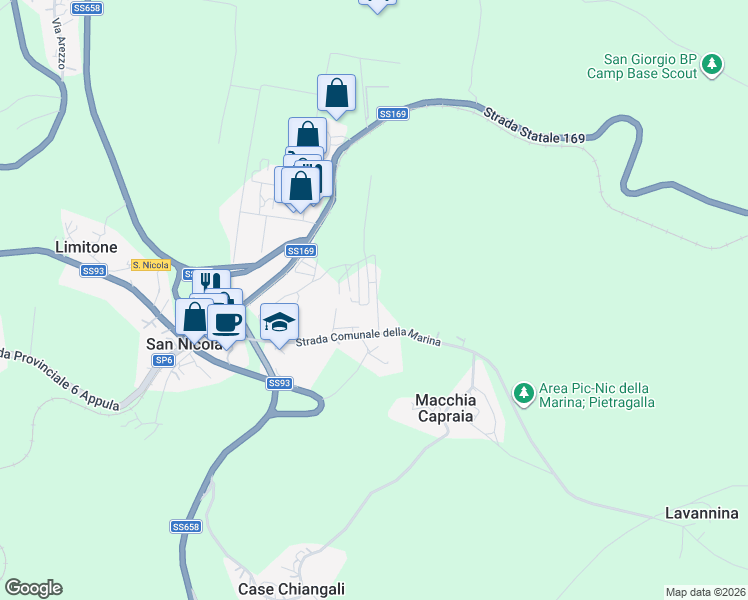 map of restaurants, bars, coffee shops, grocery stores, and more near 9 Via Madrid in Provincia di Potenza