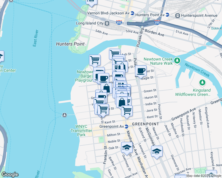 map of restaurants, bars, coffee shops, grocery stores, and more near 133 Freeman Street in Brooklyn