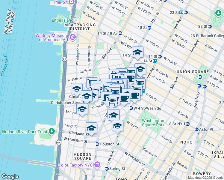 map of restaurants, bars, coffee shops, grocery stores, and more near in New York