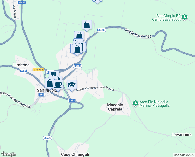 map of restaurants, bars, coffee shops, grocery stores, and more near 9 Via Madrid in Provincia di Potenza