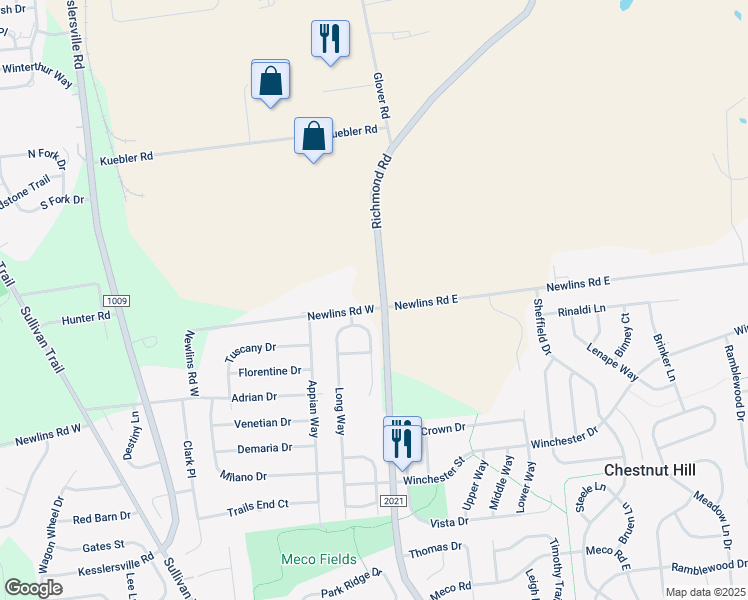 map of restaurants, bars, coffee shops, grocery stores, and more near 15 Newlins Road West in Easton