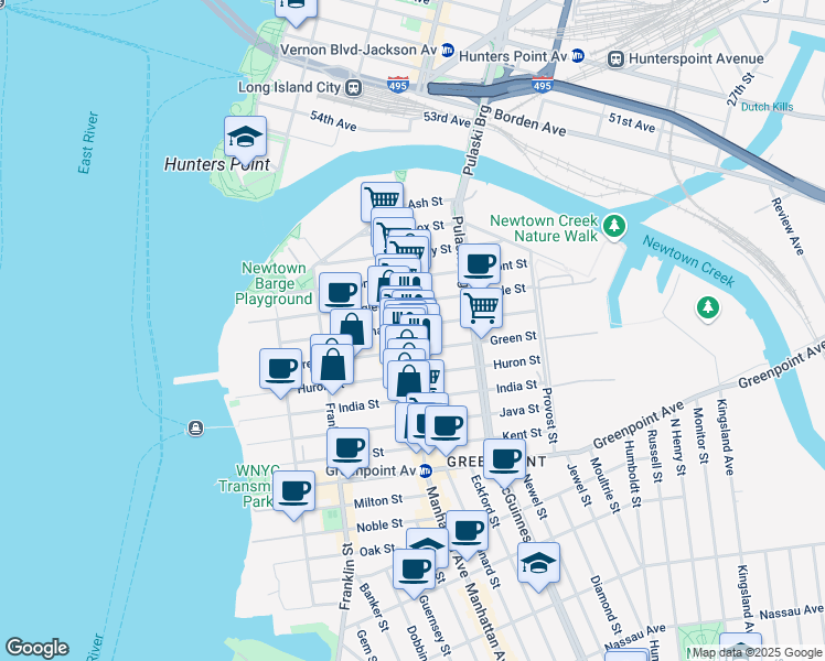 map of restaurants, bars, coffee shops, grocery stores, and more near 1038-1042 Manhattan Avenue in Brooklyn