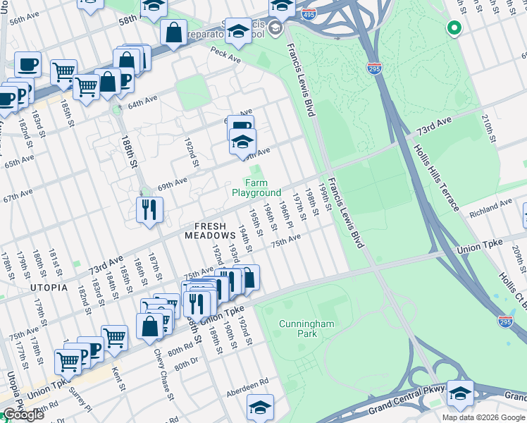 map of restaurants, bars, coffee shops, grocery stores, and more near in Queens