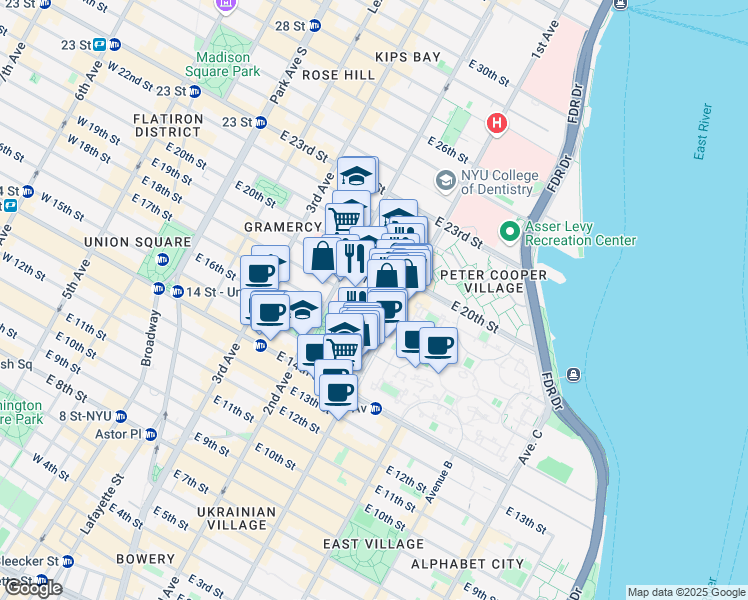 map of restaurants, bars, coffee shops, grocery stores, and more near in New York
