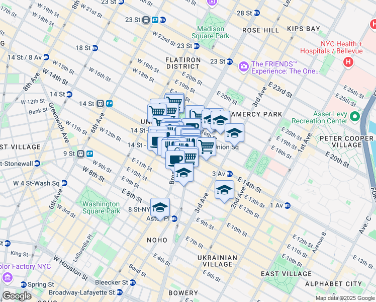 map of restaurants, bars, coffee shops, grocery stores, and more near 833 Broadway in New York