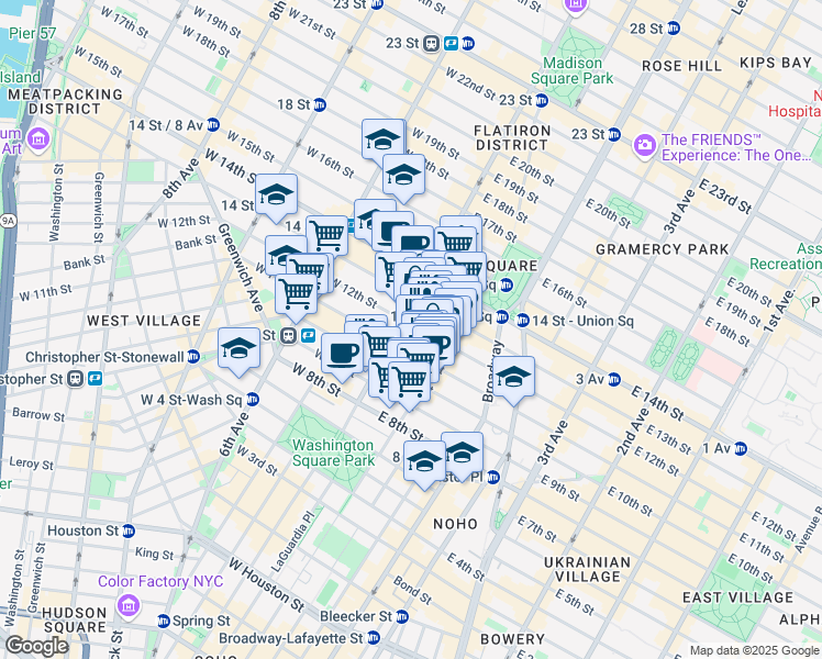 map of restaurants, bars, coffee shops, grocery stores, and more near in New York
