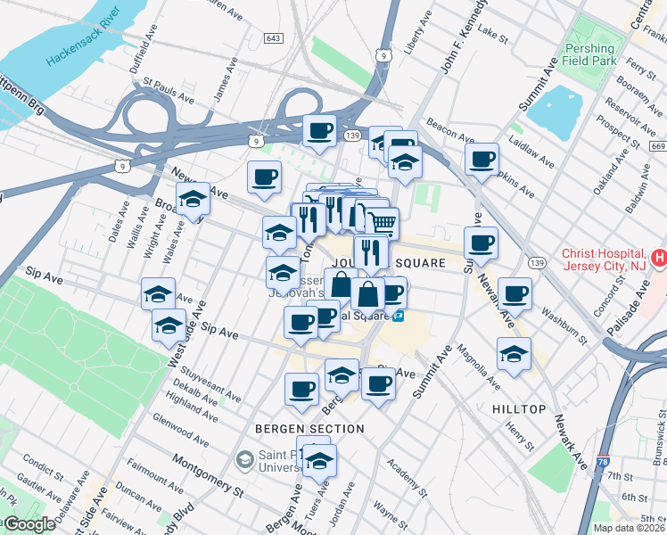 map of restaurants, bars, coffee shops, grocery stores, and more near 810 Pavonia Avenue in Jersey City