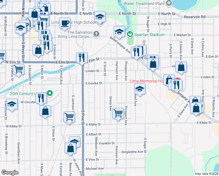map of restaurants, bars, coffee shops, grocery stores, and more near 408 Orena Avenue in Lima