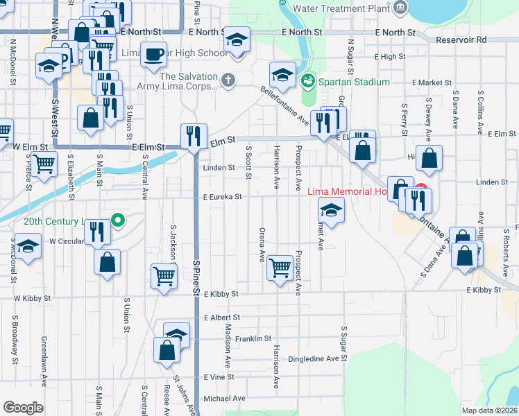 map of restaurants, bars, coffee shops, grocery stores, and more near 408 Orena Avenue in Lima