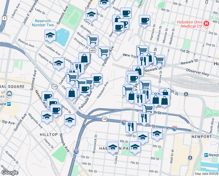 map of restaurants, bars, coffee shops, grocery stores, and more near 657 Monmouth Street in Jersey City