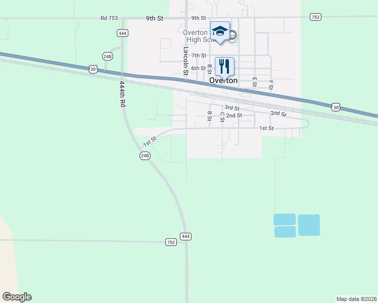 map of restaurants, bars, coffee shops, grocery stores, and more near 403 Lincoln Street in Overton