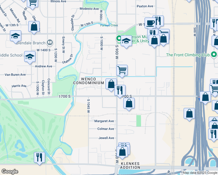 map of restaurants, bars, coffee shops, grocery stores, and more near 1590 South 900 West in Salt Lake City