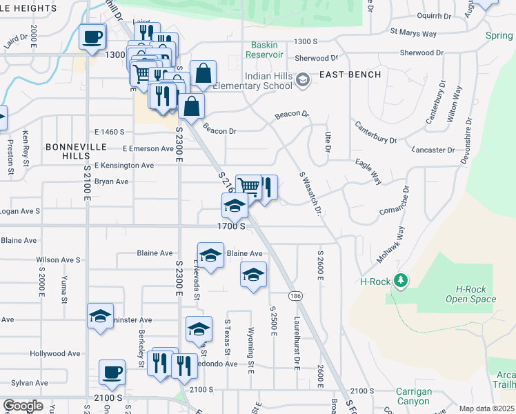 map of restaurants, bars, coffee shops, grocery stores, and more near in Salt Lake City