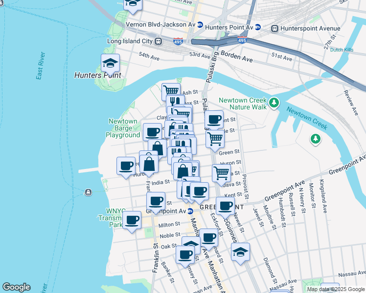 map of restaurants, bars, coffee shops, grocery stores, and more near 1038-1042 Manhattan Avenue in Brooklyn