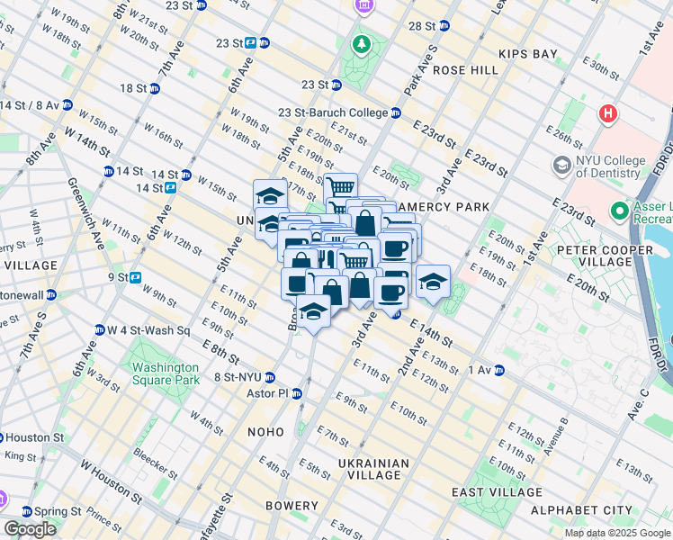 map of restaurants, bars, coffee shops, grocery stores, and more near 138 East 14th Street in New York