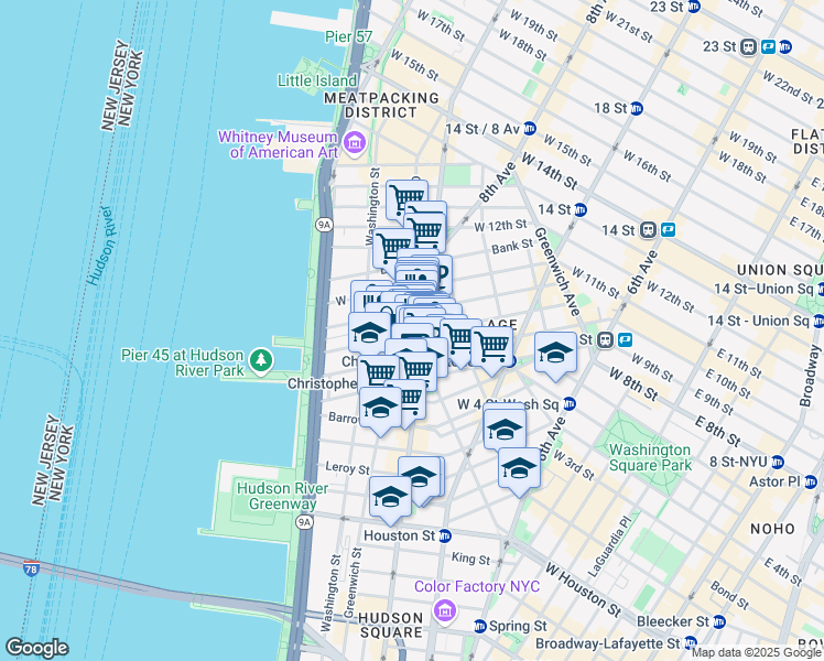 map of restaurants, bars, coffee shops, grocery stores, and more near in New York