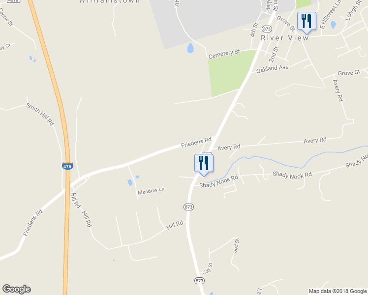 map of restaurants, bars, coffee shops, grocery stores, and more near 3150 Friedens Road in Slatington