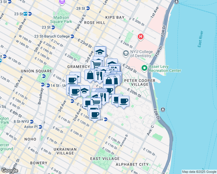 map of restaurants, bars, coffee shops, grocery stores, and more near in New York