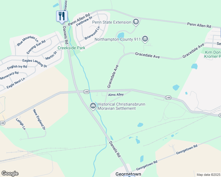 map of restaurants, bars, coffee shops, grocery stores, and more near 2840 Bath Pike in Nazareth