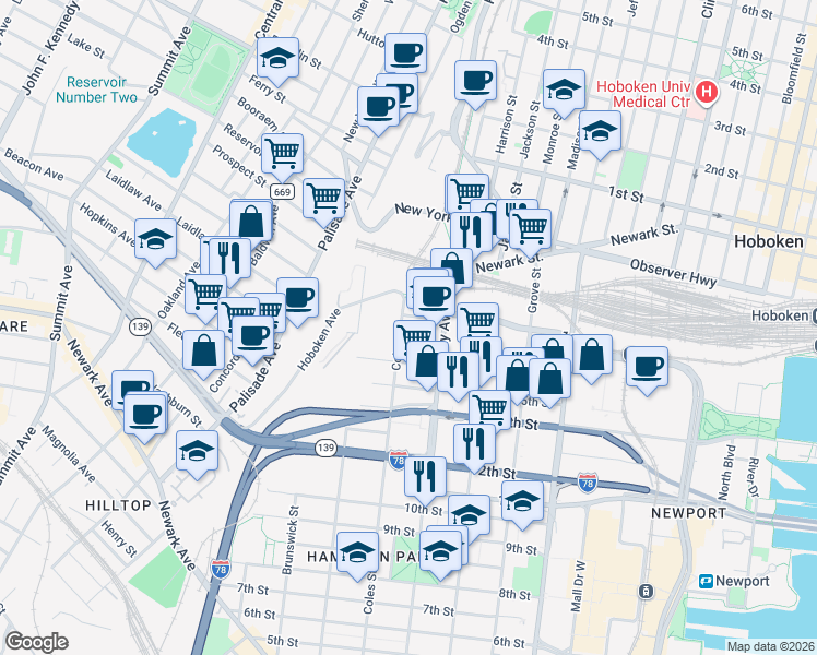 map of restaurants, bars, coffee shops, grocery stores, and more near 289 Coles Street in Jersey City