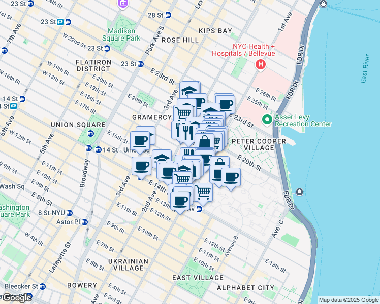 map of restaurants, bars, coffee shops, grocery stores, and more near in New York