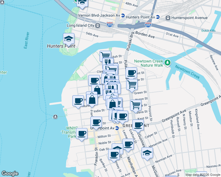 map of restaurants, bars, coffee shops, grocery stores, and more near 1038-1042 Manhattan Avenue in Brooklyn
