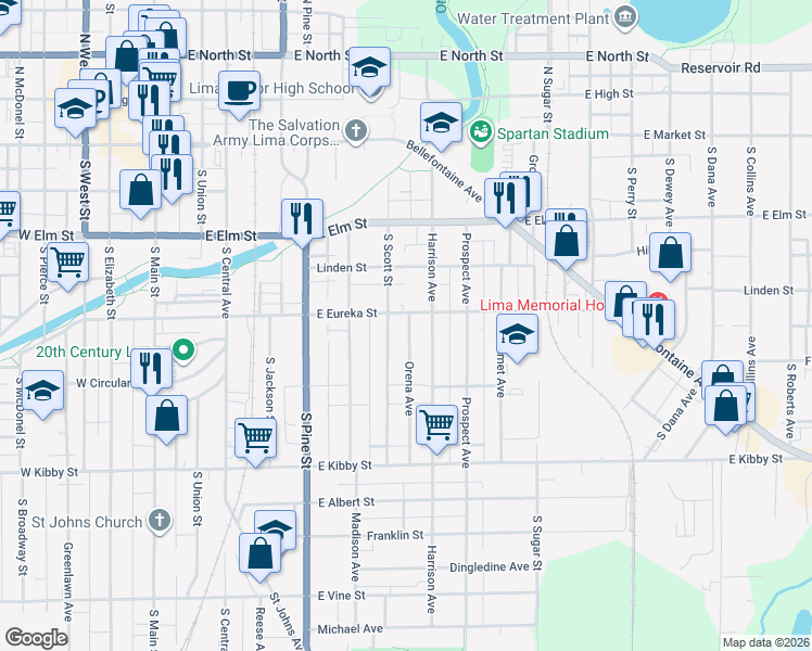 map of restaurants, bars, coffee shops, grocery stores, and more near 404 Orena Avenue in Lima