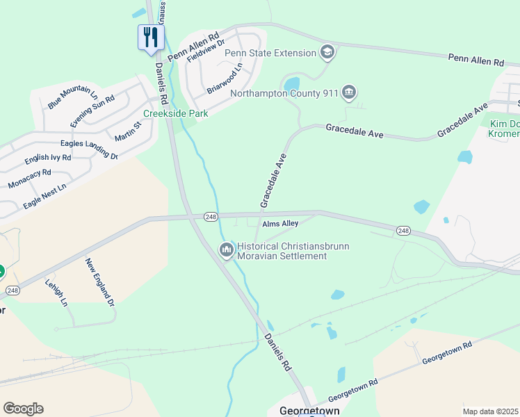 map of restaurants, bars, coffee shops, grocery stores, and more near 2844 Bath Pike in Nazareth
